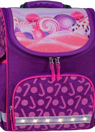 Шкільний каркасний ортопедичний рюкзак для дівчаток 1-3 класів світловідбиваючий фіолетовий 409