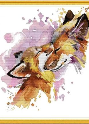 Набор для вышивания по нанесённой на канву схеме "fox mother and child love (6)". aida 14ct printed 41*47 см