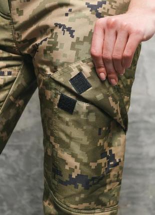Жіночі тактичні теплі штани на флісі військові з кишенями conqueror піксель зелений7 фото