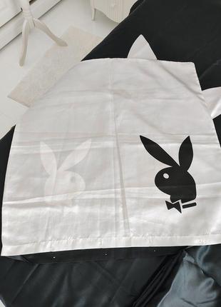 Комплект постельного белья playboy оригинальные лого черно белые атласные