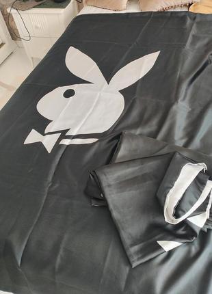 Комплект постельного белья playboy оригинальные лого черно белые атласные