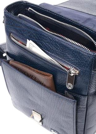 Практичная мужская сумка karya 20840, синяя, кожаная7 фото