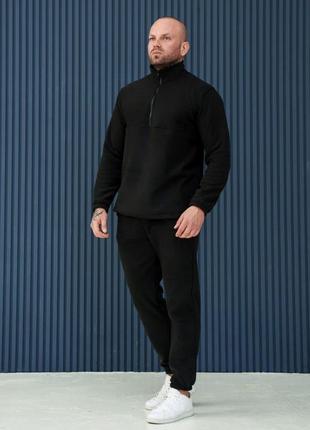 Чоловічий костюм велюровий теплий плюшевий спортивний комплект туреччина чорний2 фото