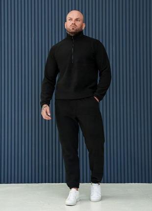 Чоловічий костюм велюровий теплий плюшевий спортивний комплект туреччина чорний6 фото