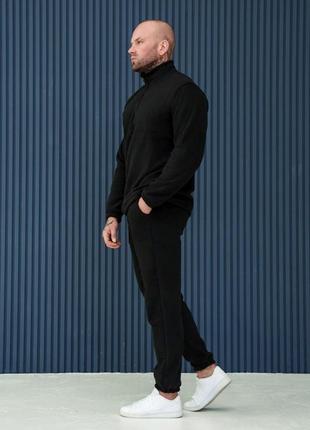 Чоловічий костюм велюровий теплий плюшевий спортивний комплект туреччина чорний4 фото