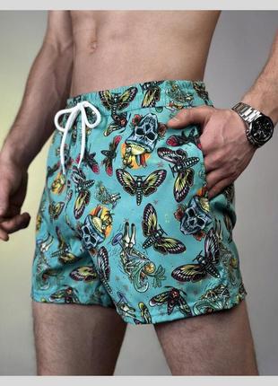 Короткие мужские шорты пляжные для купания и плавания с принтом pobedov pool day metelyky ментол