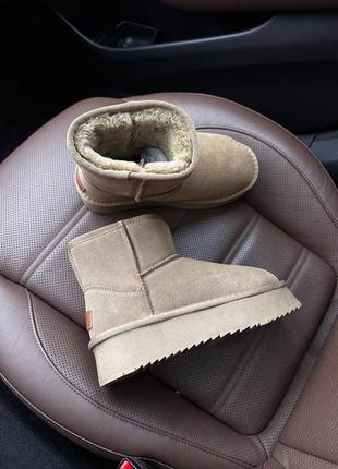 Женские зимние натуральные ugg mini platform угги угги утепленные мехом / угг натуральные овчина / угги утепленные мех с мехом натуральные