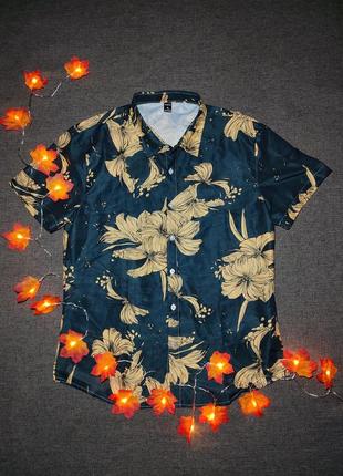 Гавайська сорочка shein | xl | смарагдовий/бежевий | оригінал