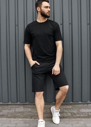Комплект мужской футболка + шорты летний черный, мужской костюм молодежный оверсайз на лето повседневный