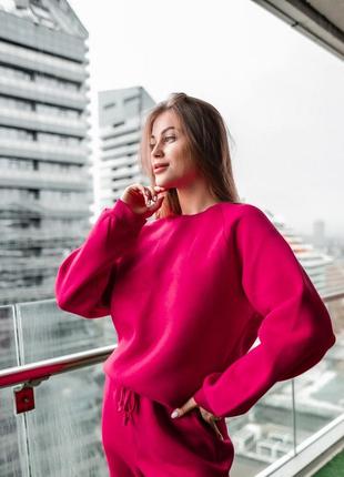 Жіночий світшот тепла кофта стильна толстовка турецька трьохнитка на флісі "bunny" малиновий4 фото