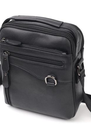 Практична чоловіча сумка vintage 20823, чорна, шкіряна