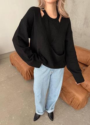 Кардиган с топом, свитер асимметричный черный