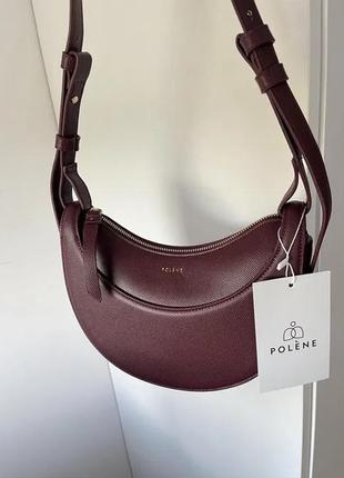 Сумка polene numero dix натуральная кожа, burgundy