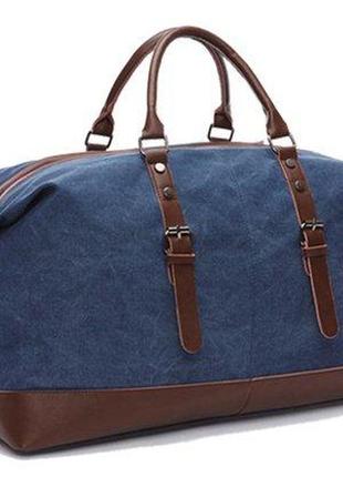 Дорожня сумка текстильна середня vintage 20084 синя4 фото