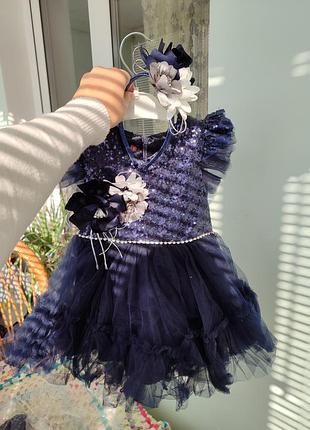 Праздничное платье на девочку 1.5-2-3 года с обручем2 фото
