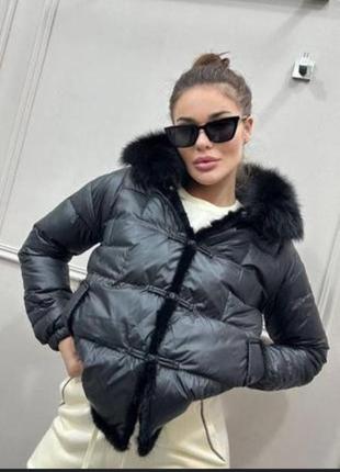 Куртка пуховик з хутром натуральний пух чорна