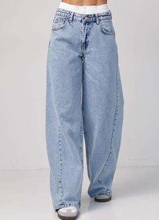 Джинсы wide leg с двойным поясом - джинс цвет, 34р (есть размеры)