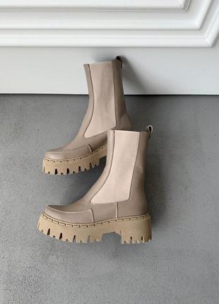 Зимові високі шкіряні челсі капучіно