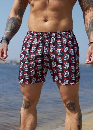 Короткі чоловічі шорти пляжні для купання та плавання з принтом швидковисихаючі intruder skull & rose