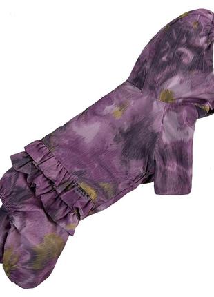 Водостойкая одежда для собак дождевик с капюшоном на подкладке для девочек с рюшами фиолетовый