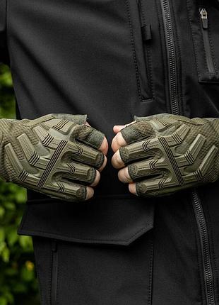 Тактические перчатки зсу защитные беспалые хаки, военные перчатки без пальцев штурмовые