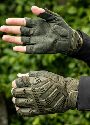 Тактичні рукавички зсу захисні безпалі хакі, військові рукавички без пальців штурмові