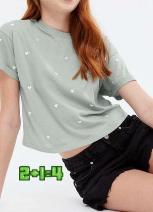 💝2+1=4 базова натуральна футболка хакі з сердечками, розмір 42 - 44