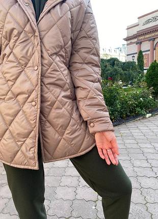 Куртка рубашка, куртка с поясом, куртка с поясом, демисезонная куртка, демисезонная куртка мокко, бежевая куртка, стеганая куртка, стеганая куртка3 фото
