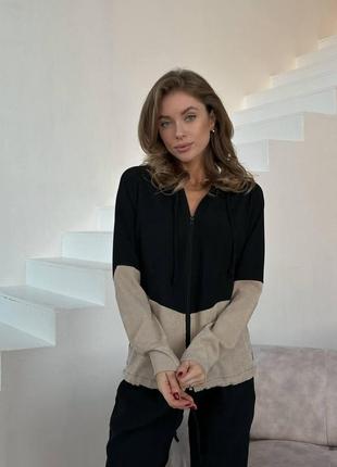 Костюм женский прогулочный двойка ( кофта и штаны  ) микровельвет на змейке с капюшоном ри-49557 фото