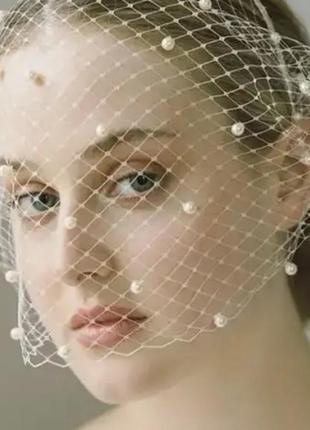 Фата свадебноая вуаль на лицечника, вуаль с жемчужинами2 фото