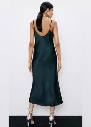 Темно-зелена сатиновая сукня zara xs3 фото