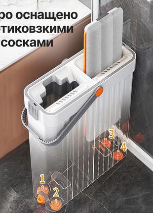 Швабра с отжимом и ведром, швабра-лентяйка с автоматическим отжимом, 2 сменные насадки...