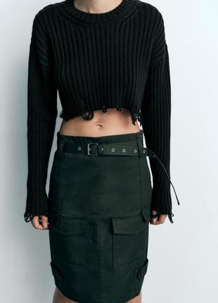 Zara new свет укороченный рваный черный