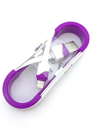 Дата кабель flat roll iphone 5 white/violet