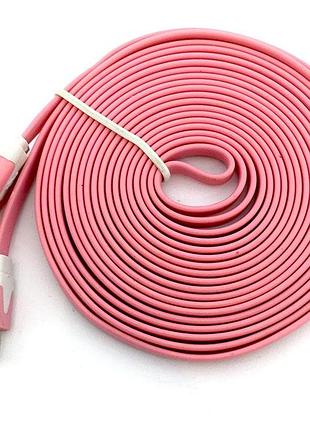 Дата кабель flat iphone 5 3m pink