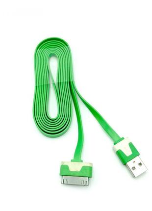 Дата кабель flat iphone 4 2m green