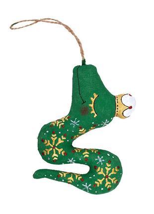 Текстильний новорічний сувенір символ року 2025 "змія зі сніжинками" ручної роботи,...