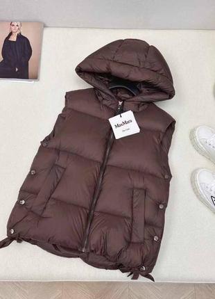 Жилетка з капюшоном в стилі max mara чорна шоколад молоко тепла