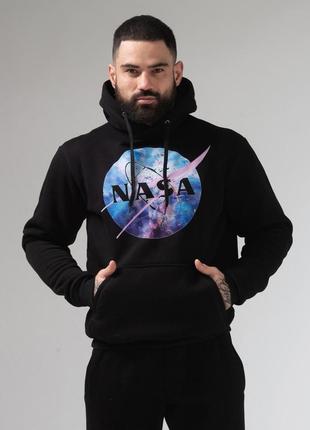 Теплая худи на флисе с принтом nasa