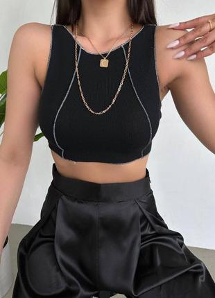 Кроп-топ со швами навыравит в рубчик🥰 | 3066