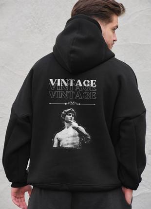 Оверсай худі толстовка на флісі з капюшоном та принтом without vintage black