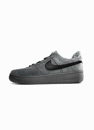 Мужские кроссовки nike air force 1 серые зимние, на меху