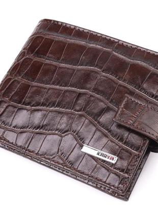Практичный мужской кожаный кошелек с тиснением под крокодила karya 21368 коричневый