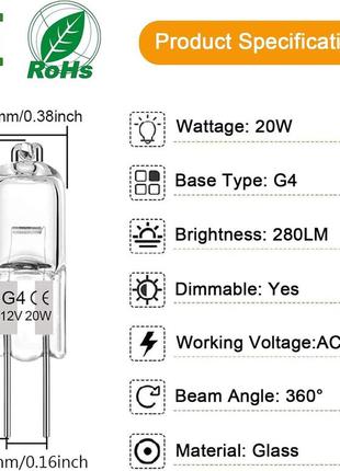 Галогенная лампа g4 20 вт, упаковка з 12 лампочок g4 з регулюванням яскравості для...