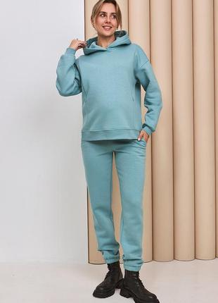 Спортивний костюм з начосом для вагітних та годування dublin колір океан