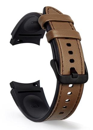 Кожаный ремешок slick для samsung galaxy watch4 40mm / 44mm коричневый 20мм