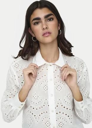 Only onlvalais shirt укорочена сорочка рубашка блузка блуза прошва вишивка рішелье бренд only, м