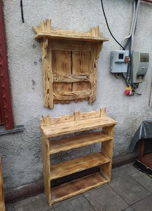 Прихожая "банная" деревянная под старину №8 (вешалка, полка для обуви )