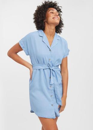Стильное платье рубашка vero moda, платье с поясом, платье под джинс