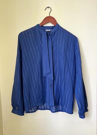 Женская элегантная блуза на длинный рукав темно-синего цвета